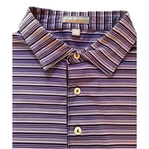 Peter Millar Summer Comfort Polo Shirt Mens L Blk Purple Stripe Logo Golf Crown